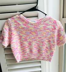 Pretty Garbage Rainbow Cropped Short Sleeve Sweater