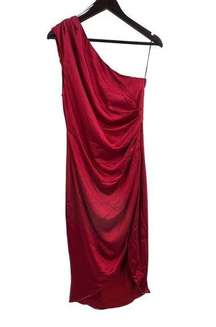 Elliatt Cassini Dress One Shoulder Midi Satin Burgundy Medium New