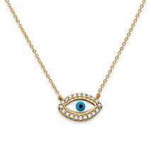 14K Solid Gold Adjustable Evil Eye Necklace - Perfect Gift - Evil Eye Defender -