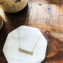 Gold Believe Etched Inspirational Bar Necklace NEW Jewelry Womens Boho