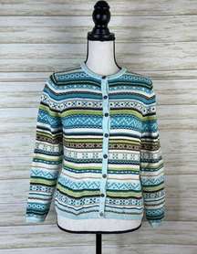 Vintage Eagles Eye Blue Aqua Green Nordic Stripe Cotton Cardigan