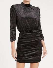 Rebecca Vallance Moon River 3/4 Sleeve Black Metallic Ruched Mini Dress Size 12