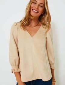 Faux Suede Easton Swing Blouse in Tan