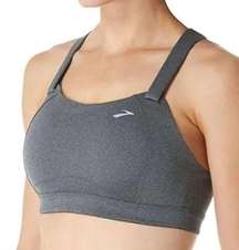 Brooks Juno Cross Back High Impact Sports Bra Logo Yoga Workout Hook Eye Gray S