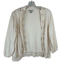 Coldwater Creek Womens Cardigan Sweater Cream Ivory Crochet Long Sleeve Sz Med