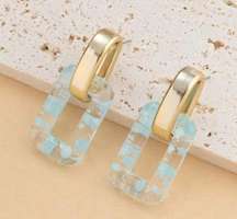 Women’s Gold Clear & Blue Splash Ink Earrings