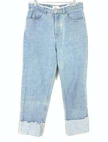 Oak + Fort Women's Size 27 High Rise Cuffed Straight Jeans Blue Light Wash