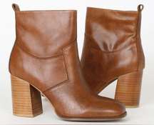 Sbicca Toccoa Women’s Tan Brown‎ Leather Zip-Up Stacked Block Heel Boots Size 9