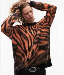 NWT Topshop Zebra Oversize Sweater Orange Black  Wool Blend