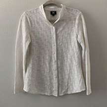 W by WORTH Womens Size Medium White Textured Stretch Button Up Blouse