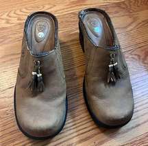 Ariat Brown Leather Slip on Clogs mules