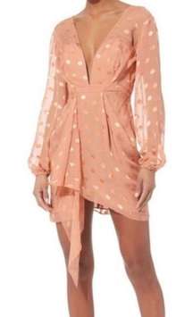 NWT Michelle Mason Intermix Polka Dot Mini Dress, Blush Pink, size 8,