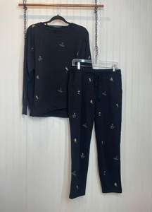 Lou & Grey Ski Cozy Cotton Terry Sweatshirt & Sweatpants Set Athleisure Size L