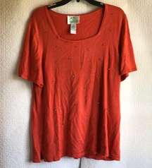 Quacker Factory Orange T-shirt with Rhinestones XL