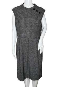 Kay Unger Dress Womens 14 Gray Sheath Buttons Preppy Career Neutral Minimal