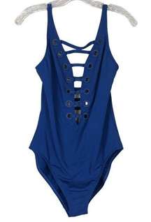 Bleu Rod Beattie Swimsuit Sz 10 One Piece Blue Strappy Lace Up Beach