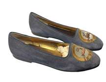 Wathne Vintage Blue Suede Embroidered Deer flats size 6 m