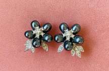 Vintage NOLAN MILLER " Pearls in Bloom " Clip On earrings signed