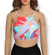 Raisins Kaori Multicolor High Square Neck Bikini Top with Strappy Back Size XS
