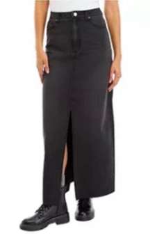 NWT  Hi Rise Maxi Black Skirt Denim Jean skirt front opening Junior M