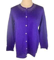 Small Quacker Factory Women's New Purple Embellished Cardigan Sweater