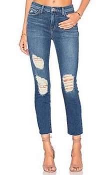 L'agence Women's Marcelle Slim Fit Jeans Authentique Distressed Denim Raw Hem 26