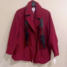 NEW Croft&Barrow Holiday Red Double Breasted Wool Blend Coat 3X w/Scarf Festivus