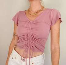 Vintage 90s/Y2K Pink Ruched Front Tie Cropped Top