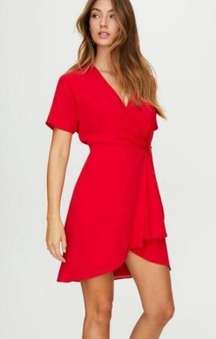 Aritzia Wallace Red Short Sleeve Tie Mini Wrap Dress, Size XXS