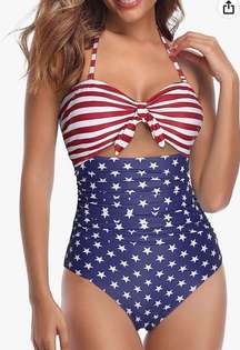 Women Sexy Cutout One Piece Swimsuits Tummy Control High Waisted Halter Front Tie Knot