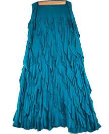Soft Surroundings Womens Size M Maxi Skirt Diagonal Ruffle  Blue Teal