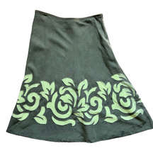 Vintage 90s Y2K Olive Green Floral Mesh A-Line Midi Skirt sz L Savvy by Rafael