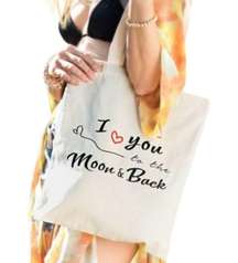 "I LOVE YOU TO THE MOON & BACK" ECO FRIENDLY TOTE BAG 13.5X15