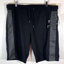 NWT INC Black Drawstring Biker Sweat shorts High ride faux leather trim size XXL