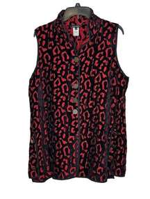 John Mark Women's Vest Sleeveless Animal Print Velvet Tunic  Red Large