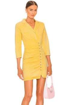 Retrofete Willa Dress in Lemonade Yellow Large Mini 3/4 Sleeves Button NWT Denim