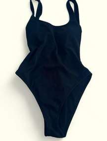 Aerie black textured cheekiest one piece bathing suit, padded, size XS, flirty