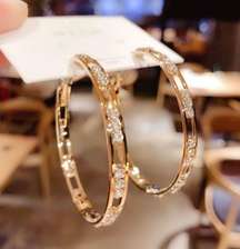 14K Gold Plated CZ Diamond Gold Hoop Earrings for Women