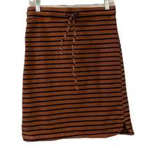 Ovi womens Brown w/Navy Stripes Midi Cotton Skirt, Size Small