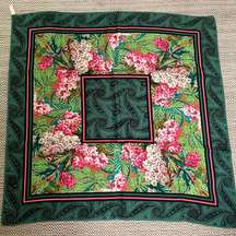 Oscar De La Renta Vintage Square Silk Scarf Pink Floral Green Retro Designer