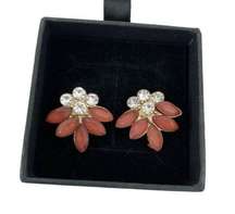 Vintage Rhinestone Floral Coral Lucite Faceted Petal Earrings