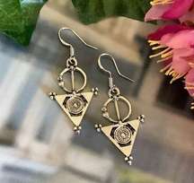  CELTIC EARRINGS TRIBAL AZTEC DANGLE 925 BOHO CHIC TRIANGLE SILVER BOHEMIAN