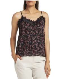 Everleigh Crinkle Release Pleate Cami Women Sz M Lace Trim V Neck (b10)