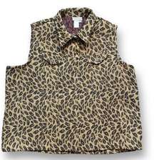 Vintage Coldwater Creek Vest Tan Brown Leopard Animal Print Button Front Plus 2X