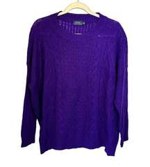 Polo Ralph Lauren Sweater Women's Sz M Purple Cable Knit Pullover Crew Neck Wool