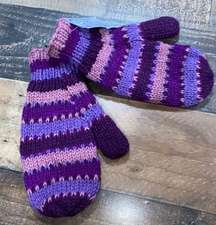 Wool mittens handmade Nepal‎ Himalayan knit purple pink crochet NWT