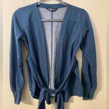 The North Face Womens Terry Wrap Gray Open Front Cardigan Cobalt Blue Size Small