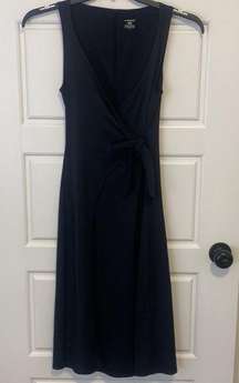 Patagonia Wrap It Up Black Sleeveless Faux Wrap Midi Dress small