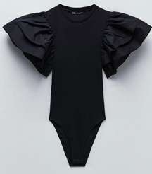Black Ruffle Sleeve Bodysuit