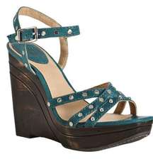 Frye Turquoise Studded Bridget Wedges/Platforms Gr‎